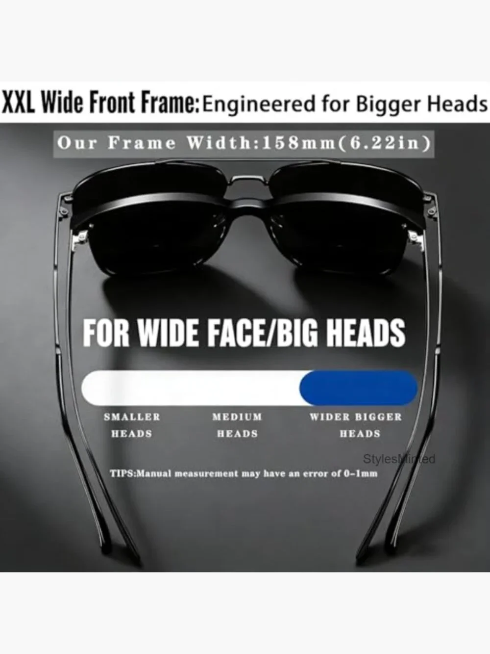 Oversized Polarized Aviator Sunglasses for Big Heads Extra Wide 158mm UV400